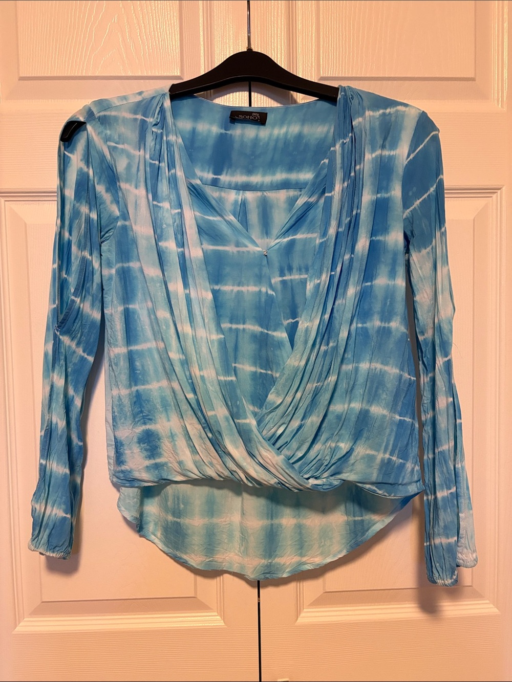 Sky Blue Tie-Dye Surplice Long Sleeve Top